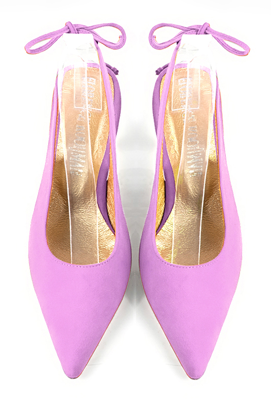 Mauve purple women's slingback shoes. Pointed toe. Medium slim heel. Top view - Florence KOOIJMAN